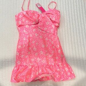 NWT Lilly Taffeta Pink Floral Ruffle Dress